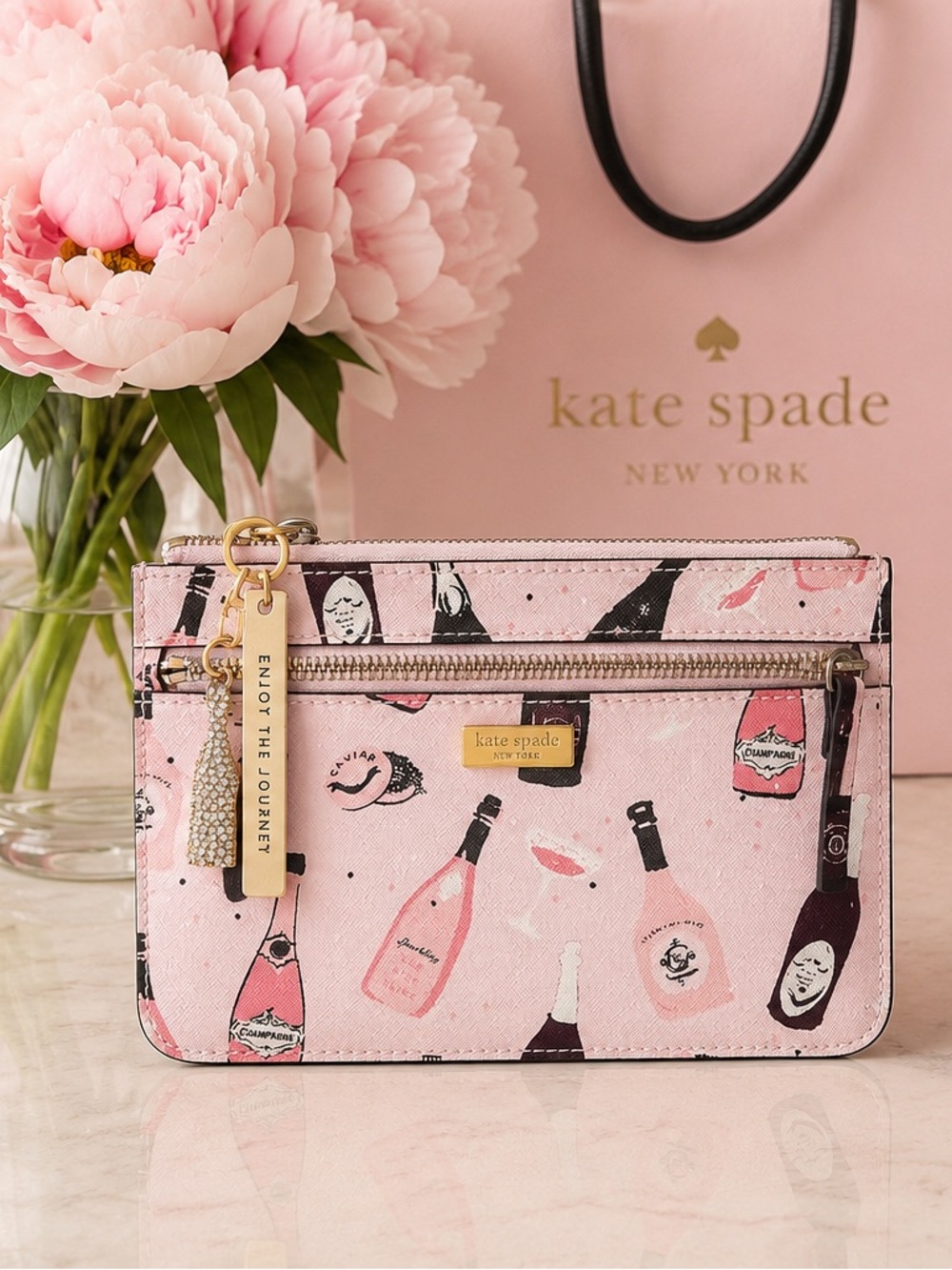 kate spade Pink Champagne Bottle Card Wallet Duo